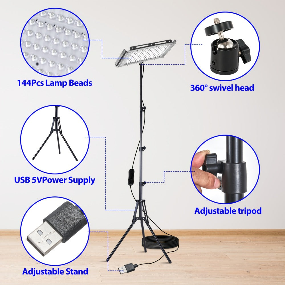 LED Work Light USB Powered 6000K Super Bright – Adjustable Height & Angle Bracket Lamp for Construction Site, Workshop, Office, Barn & Market – 50, 96 or 144 LEDs DC 5V Portable Job Site Light