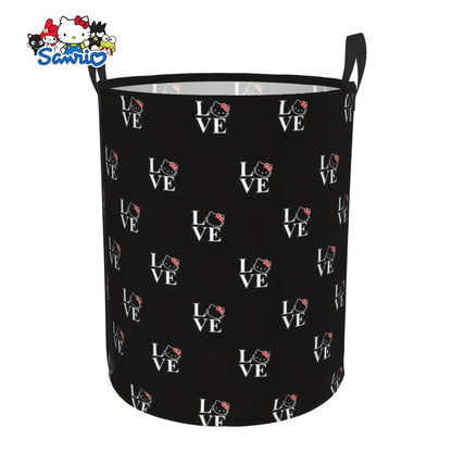 Collapsible Laundry Hamper with Bow Cat Prints, Two Handles and 40 x 50cm Size in Nine Pattern Options