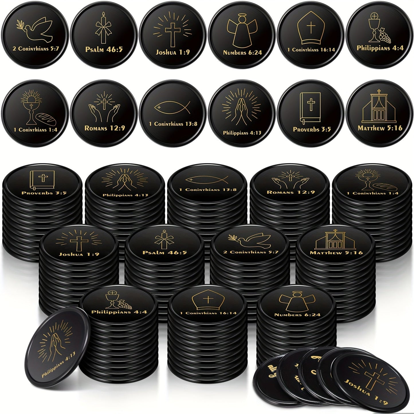 Party Favors Bible-Verse Coins, 120-Piece Black Token Set for Church and Faith-Themed Events