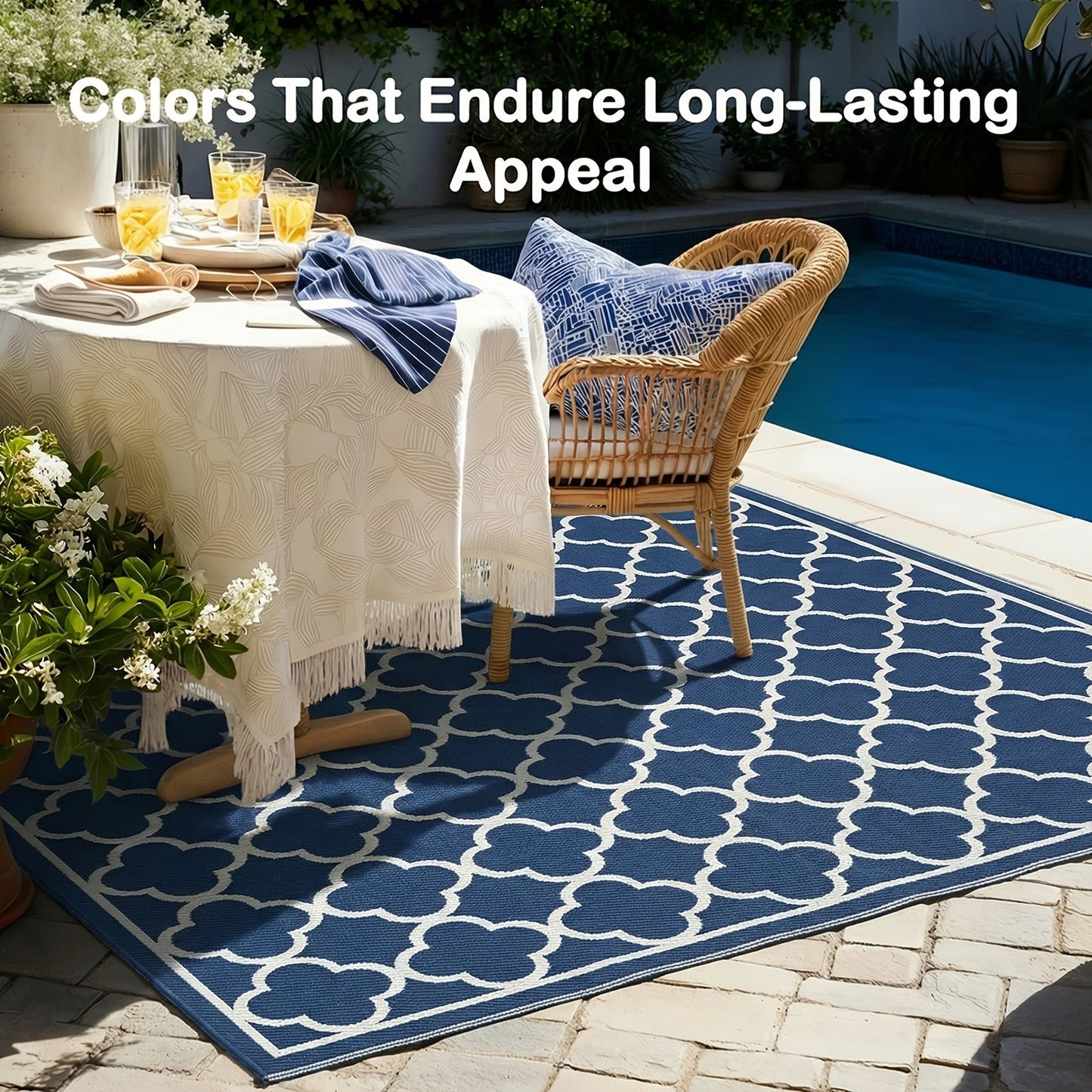 Outdoor Area Rug Waterproof Foldable Picnic Mat for Patio Balcony RV Camping Beach Garden – Blue Clover & Gray, Multiple Sizes