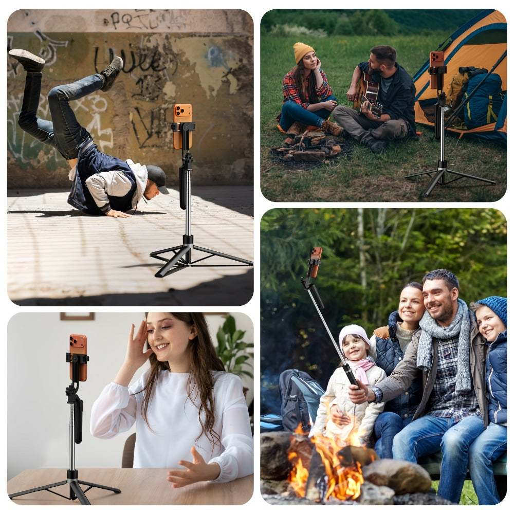 67-Inch Black Selfie Stick Tripod with Two Detachable Lights, Wide Base, Phone Clamp and Remote