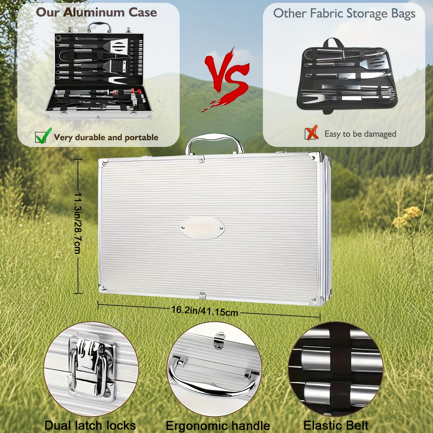 Thirty-Five-Piece BBQ Grill Tool Kit with Thermometer, Two Grill Mats, Heat Glove and Carry Case
