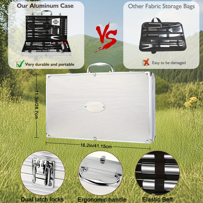 Thirty-Five-Piece BBQ Grill Tool Kit with Thermometer, Two Grill Mats, Heat Glove and Carry Case