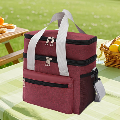 Insulated Lunch Bag Large Double Layer Leakproof Cooler Tote Bag with Adjustable Crossbody Strap for Men Women Office Picnic Travel Camping in Black Grey Burgundy Blue
