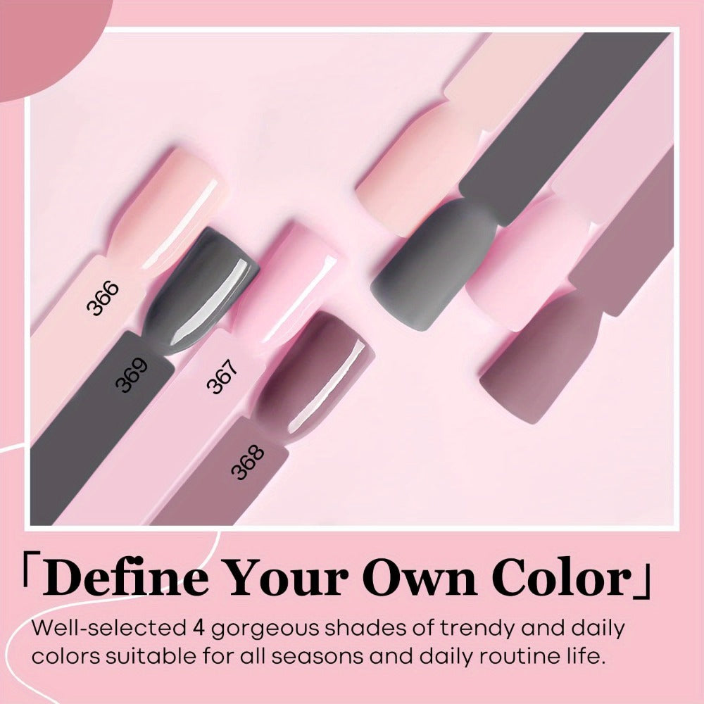 Dip Powder Nail Kit with NOCIS Label, Four Nude Gray Pink Powders, Three 10ml Liquids and Four Tools