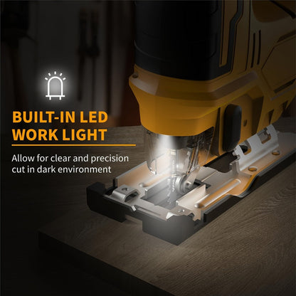 Cordless Jigsaw Compatible with Dewalt 20V Battery – LED Work Light, 0°-45° Bevel, 3 Orbital Settings for Straight Curved & Circular Cuts
