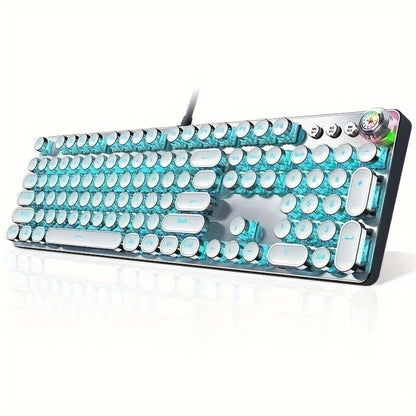 Steampunk Typewriter Mechanical Keyboard with Blue Switches – Retro Old-Fashioned USB Wired Gaming & Office Keyboard for Desktop Laptop PC Windows, Unique Aesthetic Gift for Gamers & Typists