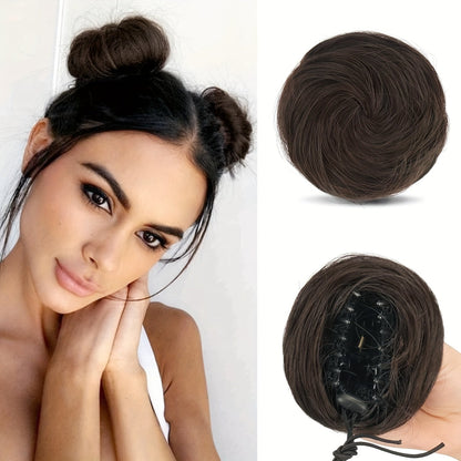 Mini Donut Bun Hairpiece with Cat Ears Claw Clip Messy Bun Synthetic Fiber Instant Updo – 2 Pcs Set for Women Girls All Hair Types Natural Black Brown Blonde 4 Inch