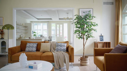 Artificial Ficus Tree Tall Fake Potted Plant Natural Wood Trunk Lifelike Silk Leaves 4FT 5FT 6FT 7FT Indoor Outdoor Living Room Bedroom Office Home Decor No Maintenance