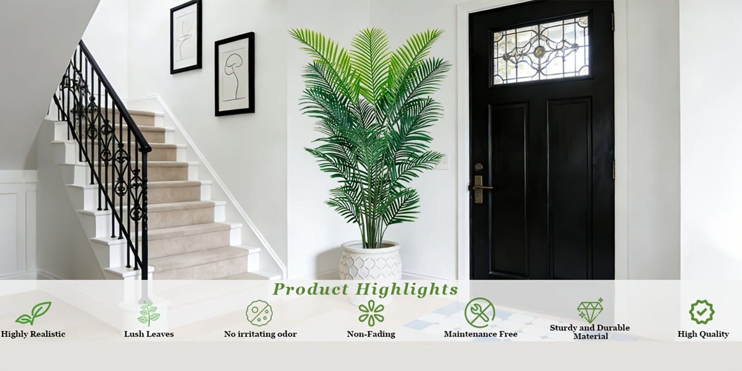 Artificial Areca Palm Tree in 4, 5 or 6-Foot Heights with Frond Count and White Planter Options