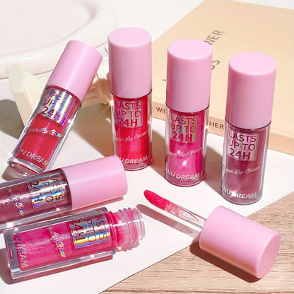 24H Waterproof Glitter Lip Gloss & Lip Stain Set 3PCS – Moisturizing Lip Oil Formula, Long-Lasting Smudge-Proof Glitter Shine in Berry Coral Pink Red Shades for Women All Skin Tones