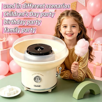 Cotton Candy Machine for Home & Commercial Use – Desktop Tabletop Floss Maker, Food-Grade Anti-Scald Design, Makes Colorful Fancy Spun Sugar, Includes Colored Sugar & Rolling Sticks