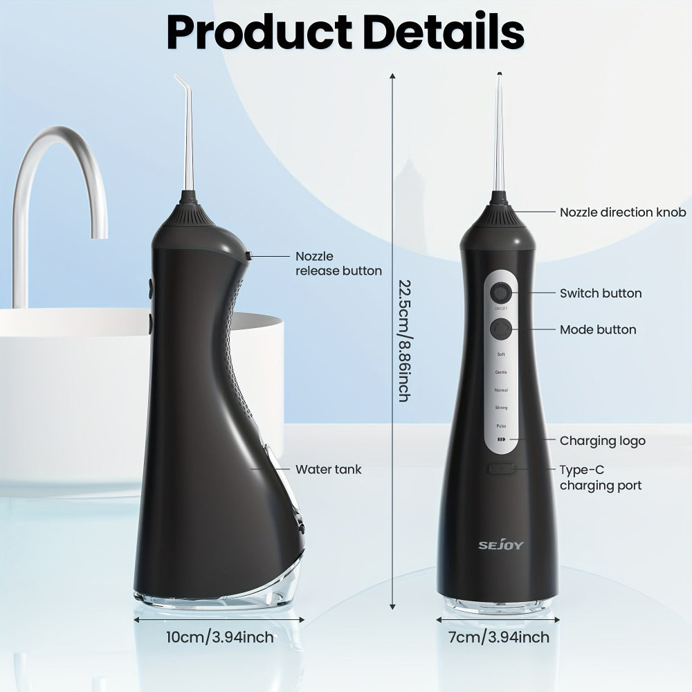 350 ml Cordless Water Flosser Kit with Six Jet Tips, Five Mode Labels, USB Cable and Manual