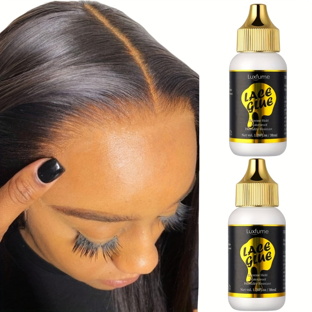 Lace Glue for Wigs Strong Hold Invisible Bonding Adhesive Waterproof Extreme Hold Fast Drying Lace Front Wig Glue for Daily Wear Styling 2pcs Set