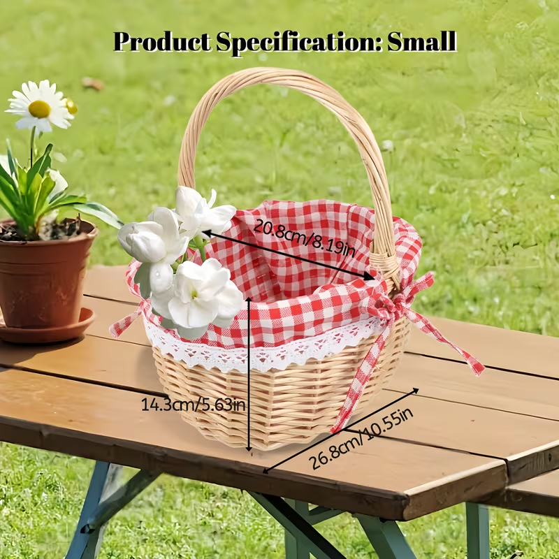 Picnic Basket Wicker | Retro Handheld Basket Camping Photo Gift Party
