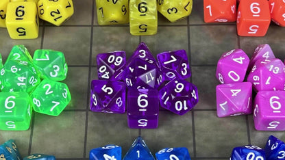 Fifteen-Set Polyhedral Dice Collection with 105 Pieces, Seven Die Shapes and Black Drawstring Storage Bag