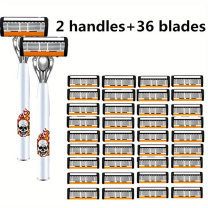 Men's Safety Razor with Replacement Blades - Anti-Slip Stainless Steel Handle Shaver for Beard & Sideburns, Classic Style Wet Shaving Razor, Multiple Blade Bundle Options