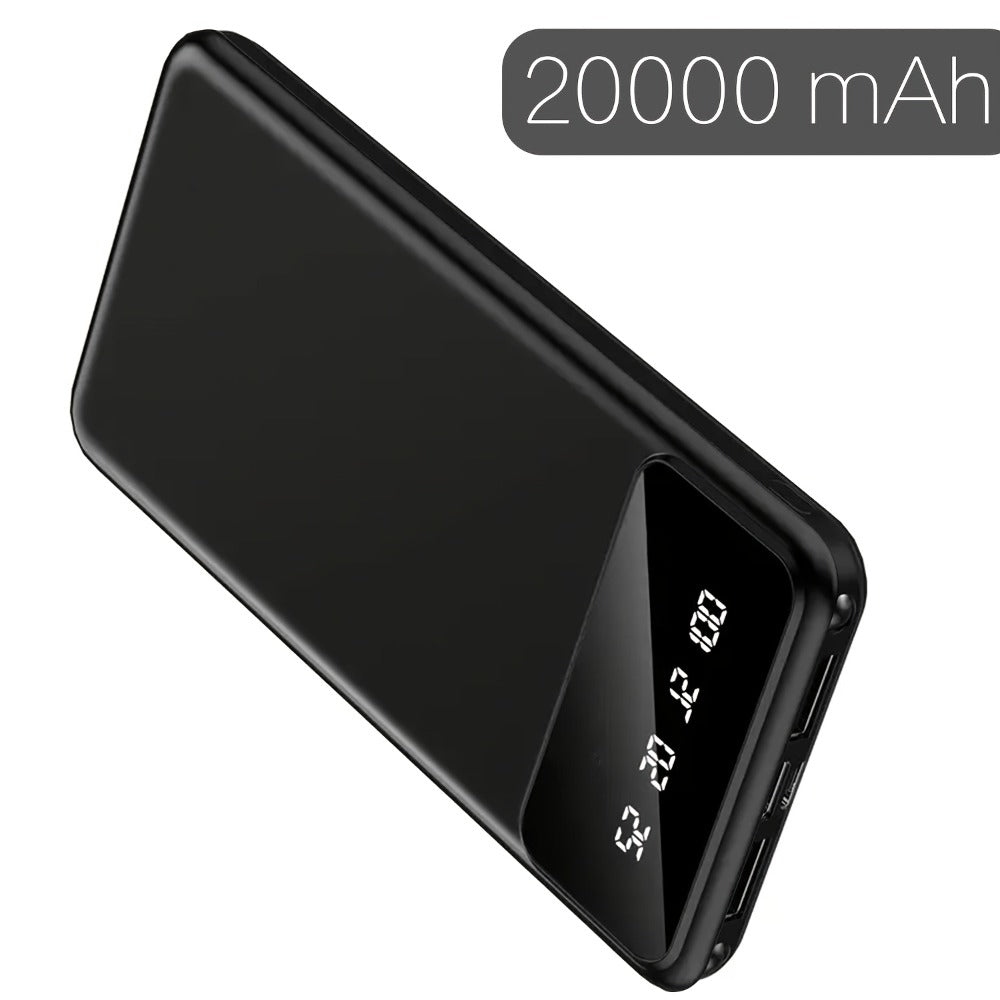 Power Bank 20000mAh Dual USB with Type-C and Micro USB Inputs, 5V/2.1A and LED Display in Black or White