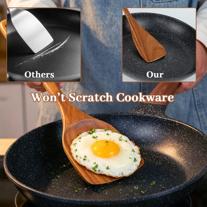 Wooden Kitchen Utensils Set 3/5/7Pcs – Natural Wood Spoons, Spurtle, Ladle & Wok Spatulas for Non-Stick Pans | Heat Resistant, Ergonomic Handle, Easy to Clean