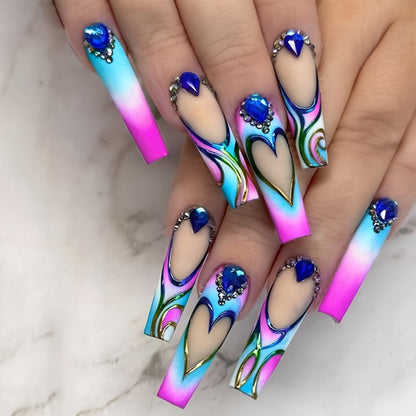 Cosmic Eyes Press On Nails 120pcs Extra Long 5 Boxes – Crystal Rhinestone Matte Colorful Stripes Floral Pattern Wearable Nail Art | Festive Gift Set for Women | Bold Party Festival Halloween Nails