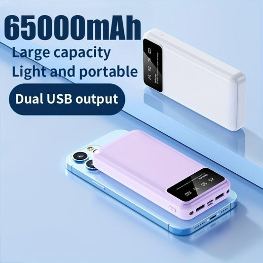 65000mAh Portable Power Bank with LED Display USB Charger for iPhone 17 16 15 14 13 12 11 XS Android Phones Tablets – High Capacity Emergency Backup Battery Pack for Travel Outdoor Camping