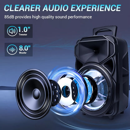 8-Inch Portable Party Speaker with Bluetooth, FM, LED Light, Remote, Microphone, AUX, USB and TF, Four Options