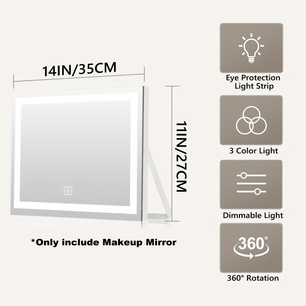 Rotating LED Vanity Mirror with 15X Magnifier, Three Light Colors and 14 x 17 Inch Framed Design