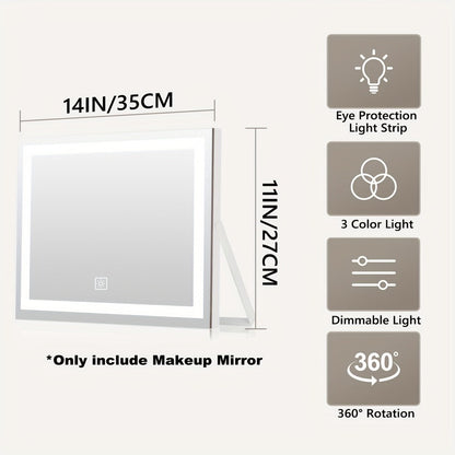 Rotating LED Vanity Mirror with 15X Magnifier, Three Light Colors and 14 x 17 Inch Framed Design
