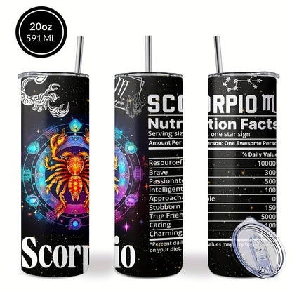 Zodiac Tumbler 20oz Stainless Steel Insulated Travel Cup with Lid & Straw Horoscope Coffee Mug All 12 Signs Hot Cold Drinks Gift Birthday Halloween Christmas
