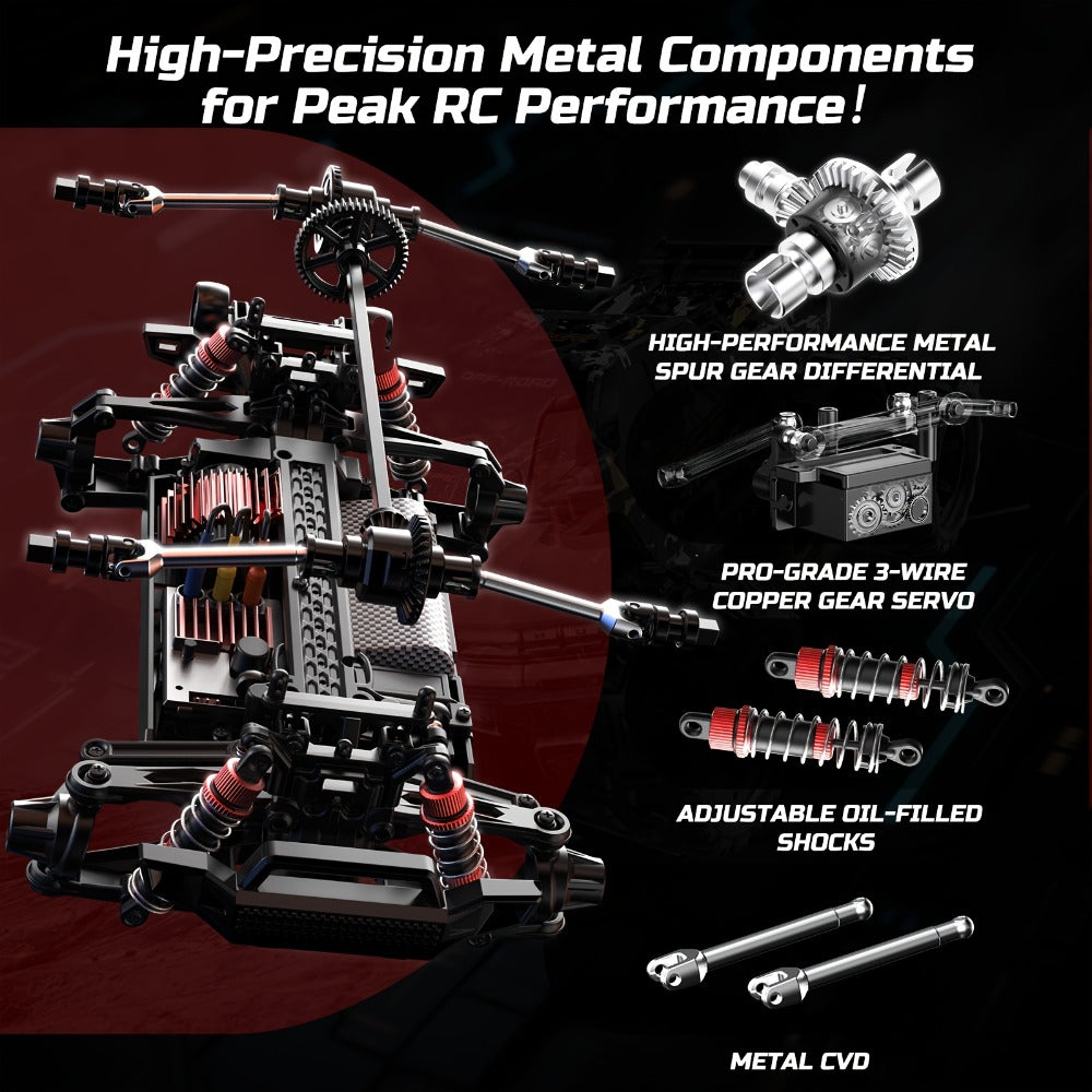 Remote Control Car, DEERC 1:16 4WD Off-Road Truck with 42 km/h Label, Dual 1500mAh Batteries and LED Lights