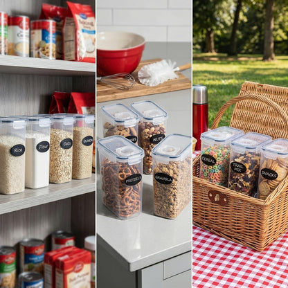 Airtight Food Storage Containers 4 Pack Extra Large 4L/135oz - BPA-Free Plastic Cereal Canisters with Pour Spout for Pantry Organization, Grain, Nuts, Flour & Rice Storage, Includes Labels & Marker