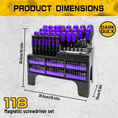 Magnetic Screwdriver Set 118pcs with Plastic Rack & Magnetic Tool Bowl, Chrome Vanadium Steel Multi-Size Precision Screwdriver Kit, Non-Slip Rubber Handle Tool Set for Electronics, DIY & Home Repair (Purple)