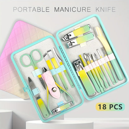 Manicure Pedicure Set 18 In 1 Professional Nail Clipper Kit - Stainless Steel Toe Nail Clippers Nail File Cuticle Pusher Cuticle Trimmer Portable Travel Case Nail Care Tools Gift for Women Men Seniors Family