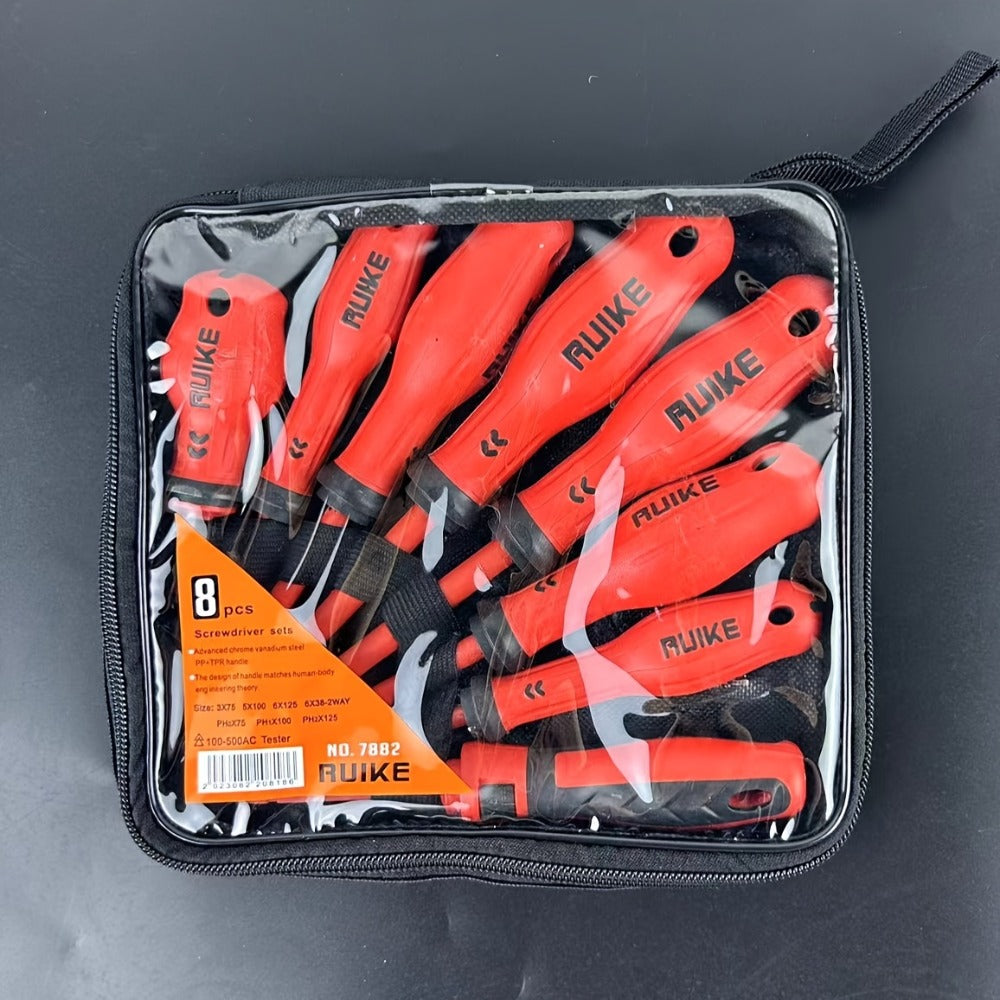 Eight-Piece Magnetic Tip Screwdriver Set with Four Slotted and Four Phillips Tools in Multiple Shaft Lengths