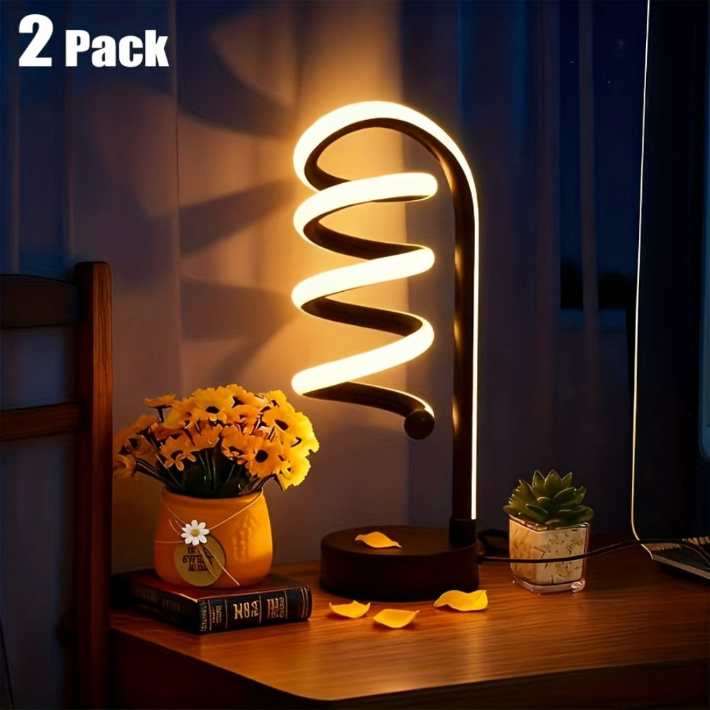 Two-Style Spiral LED Table Lamp with Touch Dimming in Black or White, Single or Two-Pack Options