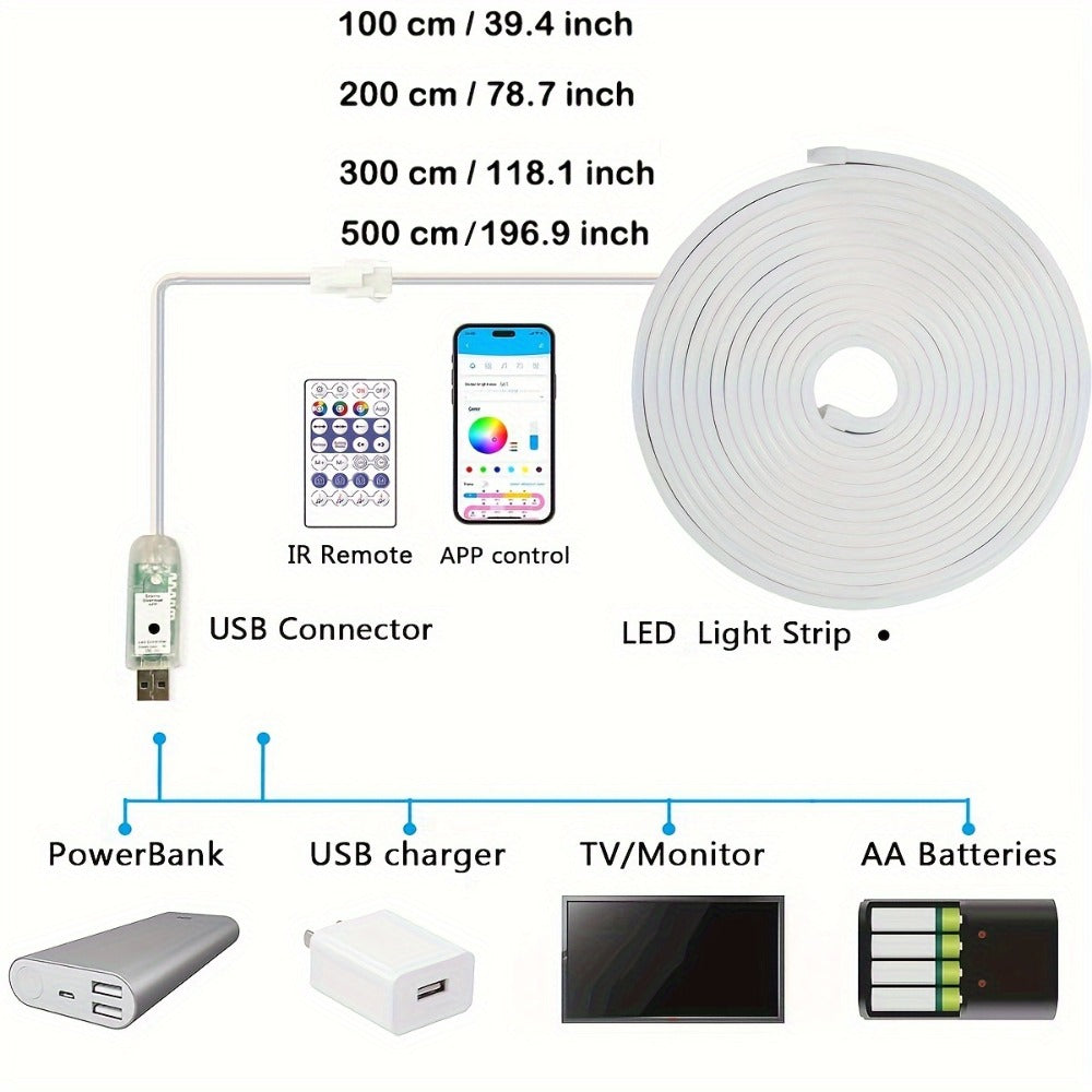 RGBIC LED Strip Lights Music Sync App & Remote Control - IP65 Waterproof Cuttable Flexible Neon Rope Light Color Chasing for Bedroom Gaming Room TV Backlight Outdoor Courtyard Christmas Halloween Decoration 2m 3m 5m