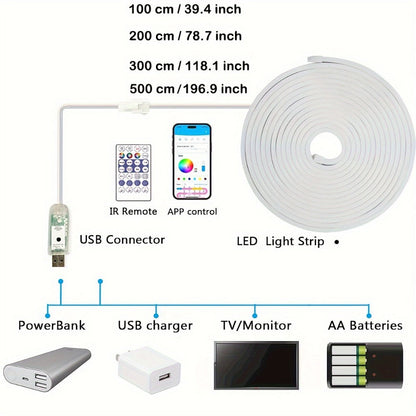 RGBIC LED Strip Lights Music Sync App & Remote Control - IP65 Waterproof Cuttable Flexible Neon Rope Light Color Chasing for Bedroom Gaming Room TV Backlight Outdoor Courtyard Christmas Halloween Decoration 2m 3m 5m