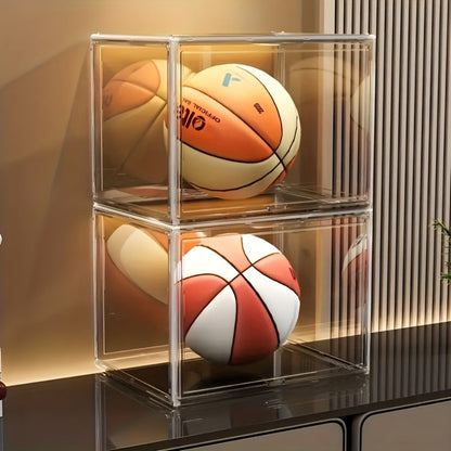 XL Clear Stackable Acrylic Storage Bin with Magnetic Lid, 50L Foldable Display Organizer in One- or Two-Piece Options