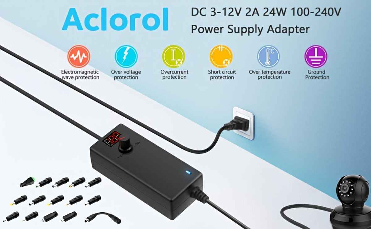 Adjustable AC DC Power Adapter 24W 3-12V 2A Universal Power Supply 100-240V with LED Voltage for an Everyday Personal Care Routine