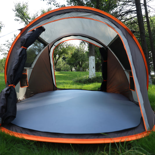Camping Tent 4-Person Pop-Up with PU 2000mm Fabrics, 4.5mm Fiberglass Rods and Anchoring Kit