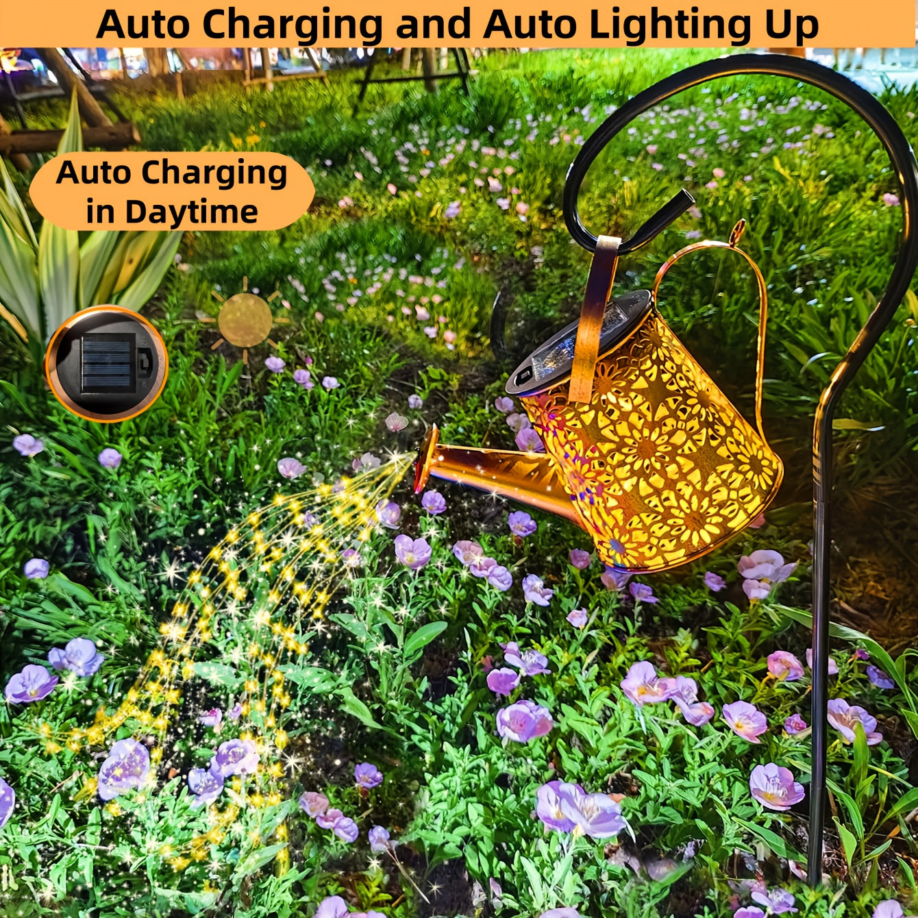 Solar Watering Can Light Outdoor Garden Decor Retro Metal Solar Lamp IP44 Waterproof Warm White LED Fairy Lights for Patio Yard Pathway Porch Christmas Halloween Mother's Day Gift