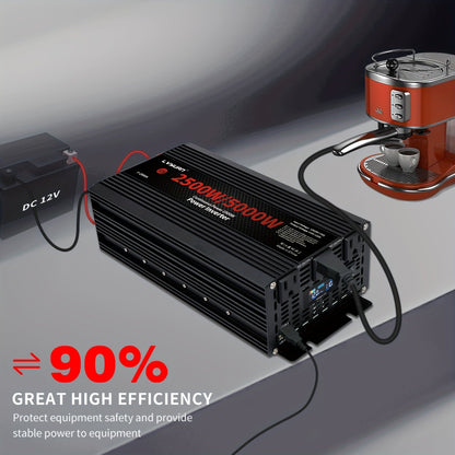Black or Red 12V DC to 110V AC Power Inverter with 500W or 2500W Model Options, Display and USB Port