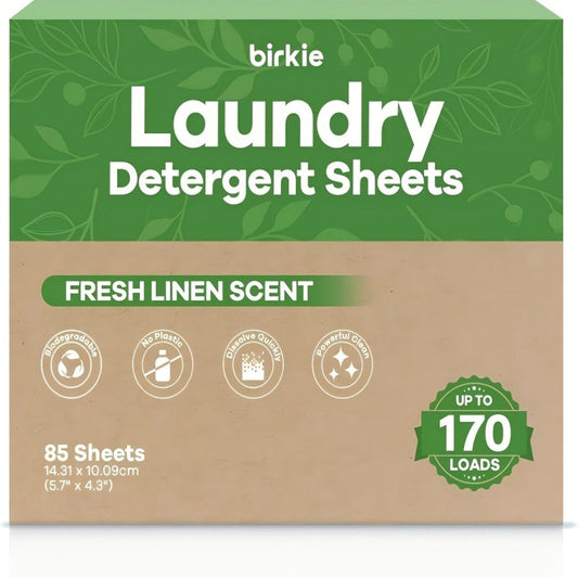 Laundry Detergent Sheets 85 Sheets 170 Loads – Liquid-Free Eco Laundry Strips, No Plastic Jug, Fresh Linen Scent, HE & Standard Washer Compatible