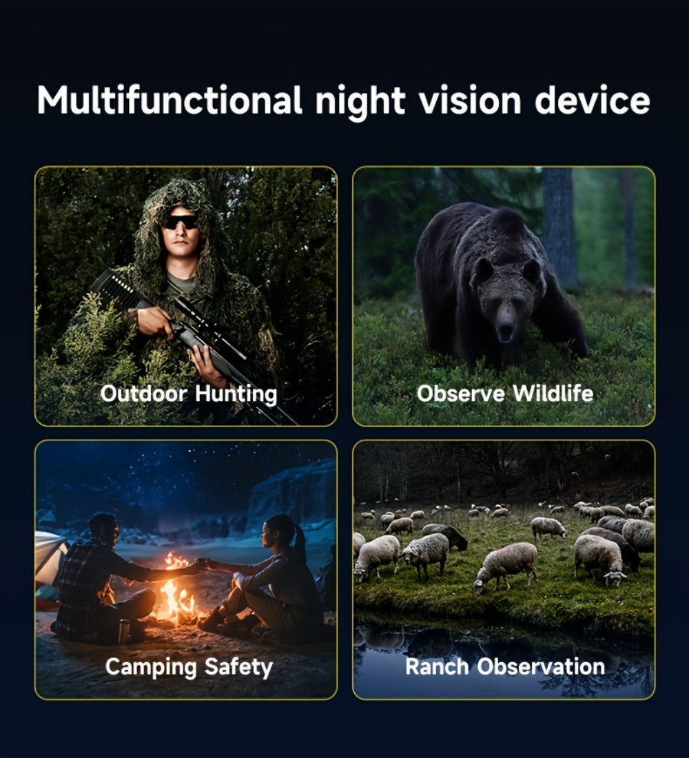 Night Vision Goggles with Built-In 3W IR Illuminator | 200MP HD, 10X Digital Zoom, 5W IR Light, 6-Hour Battery | Hands-Free Wearable for Hunting, Survival, Wildlife & Nighttime Outdoor Adventures