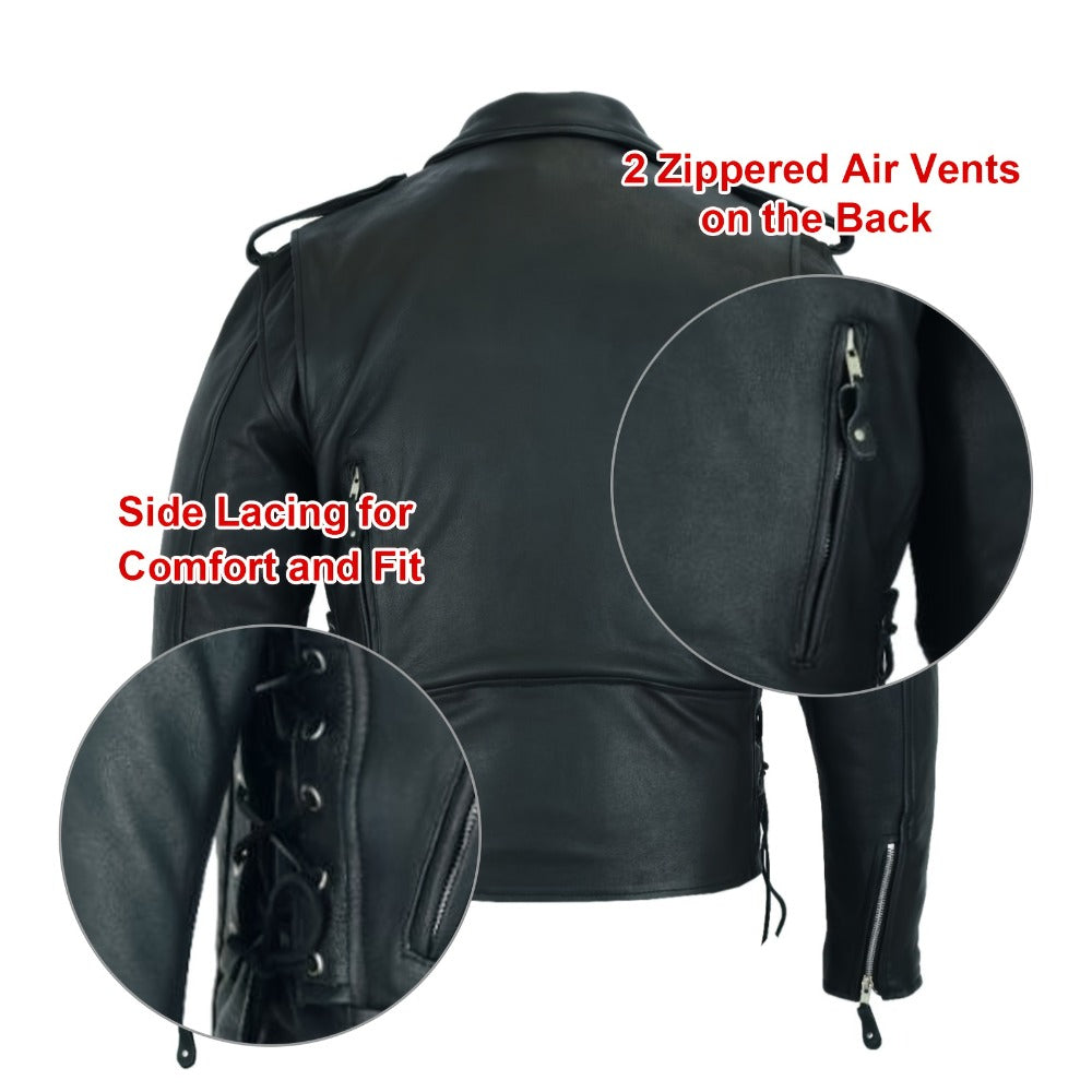 Motorcycle Leather Jacket Men – Heavy Duty Cowhide, Classic Black, Multiple Pockets, Adjustable Laces, Sizes S–XXXXL