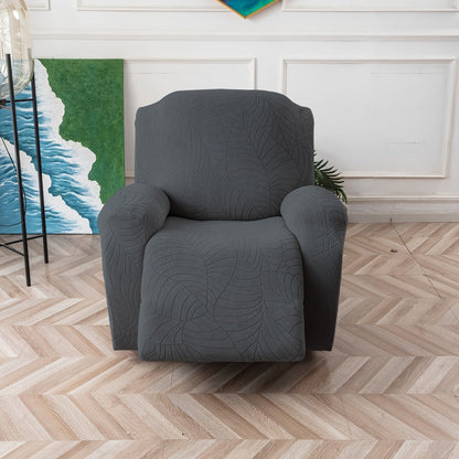 Four-Piece Recliner Chair Cover Set with Leaf Jacquard Pattern, Side Pocket and Six Color Options