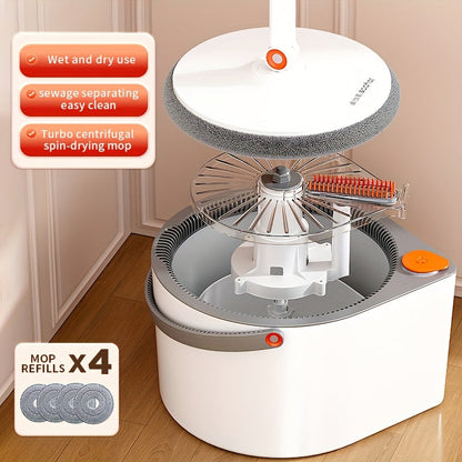 Spin Mop and Bucket Set with Separate Water Chambers, Telescoping Handle and Two Exact Mop Head Configurations