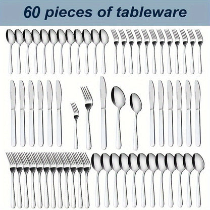 Stainless Steel Silverware Set 60 or 90 Piece with Gift Box – Service for 12 or 18, Includes Steak Knives, Salad Forks & Dessert Spoons, Dishwasher Safe Cutlery for Home, Wedding & Outdoor