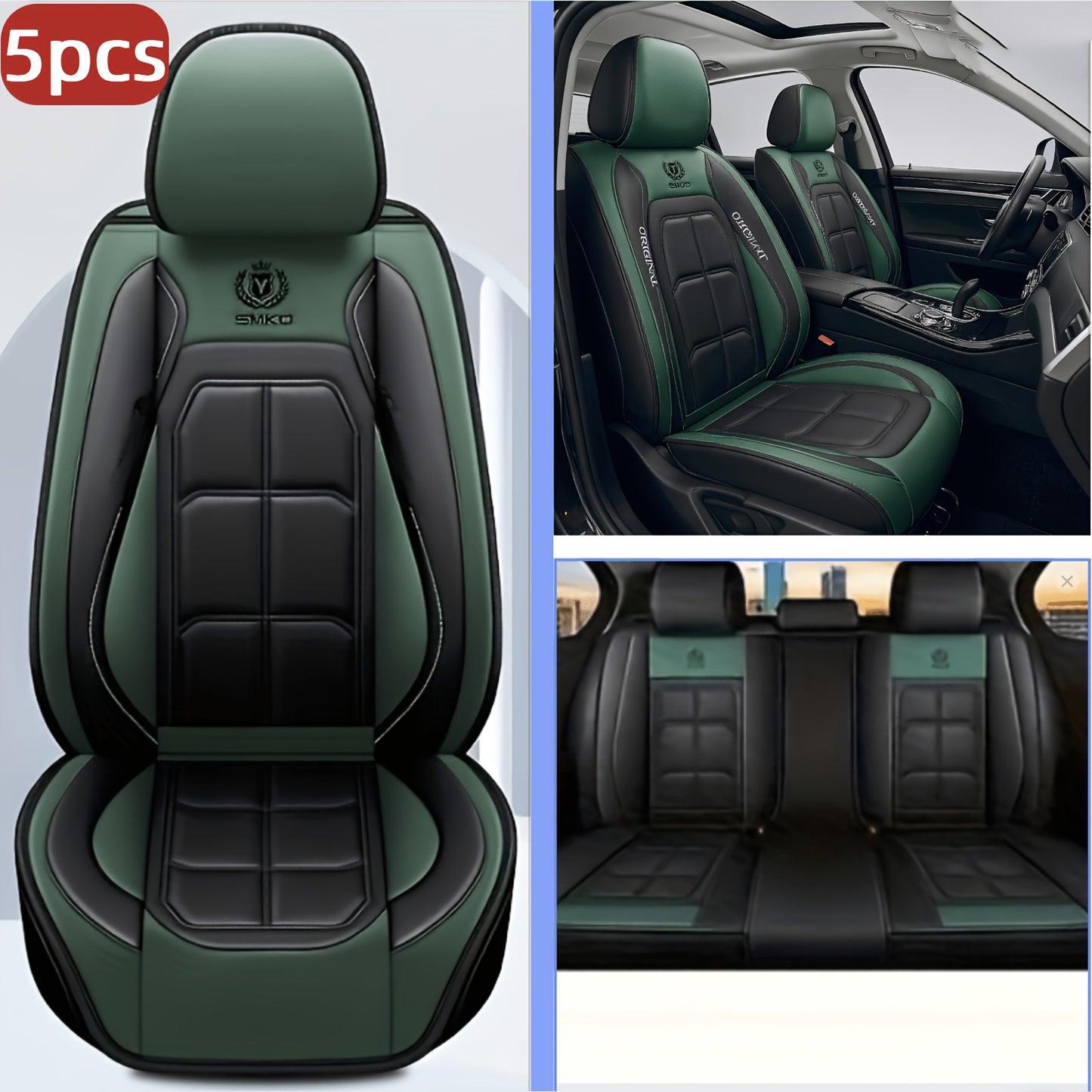 Faux Leather Car Seat Covers – Universal Fit for Cars, SUVs, Vans & Trucks, Dirt-Resistant Protective Seat Cover, Single Front / 2 Front / Full 5-Seat Sets, 5 Colors