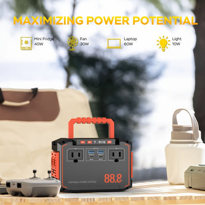 Solar Generator Portable Power Station 88.8Wh 111Wh 237Wh with Foldable Solar Panel, 100W Pure Sine Wave AC Output USB-C PD USB QC3.0 DC LED Emergency Light for Camping RV Hiking & Home Backup Power